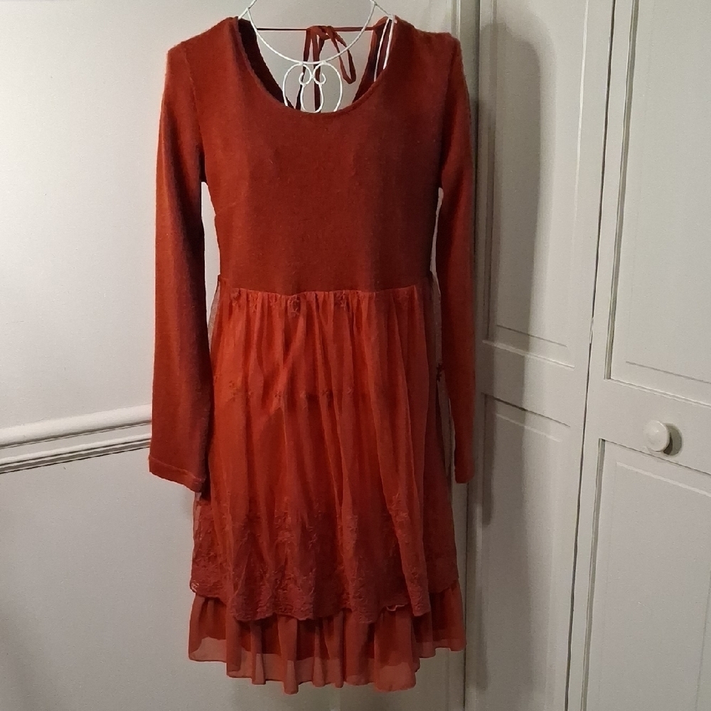 A'Reve Rust Long-Sleeve Casual Dress